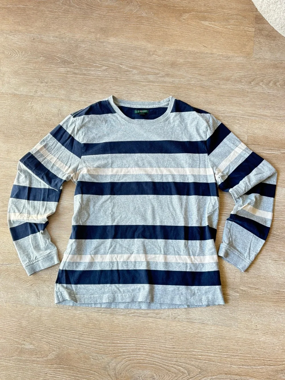 J. Crew Crewneck Sweater in Navy, Gray & White Stripes